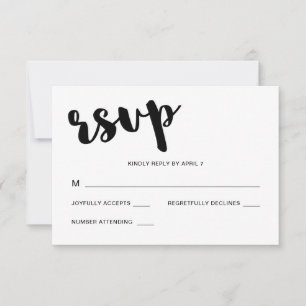 Black and White Whimsical Typography Wedding RSVP Card
