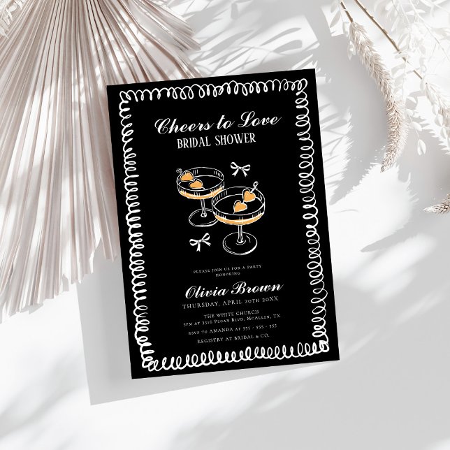 Black and White Whimsical Wine Bridal Shower Invitation (Creator Uploaded)
