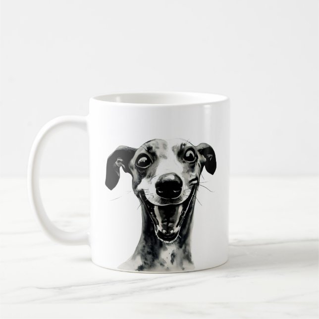 Black and white Whippet | Cute Greyhound Coffee Mug (Left)