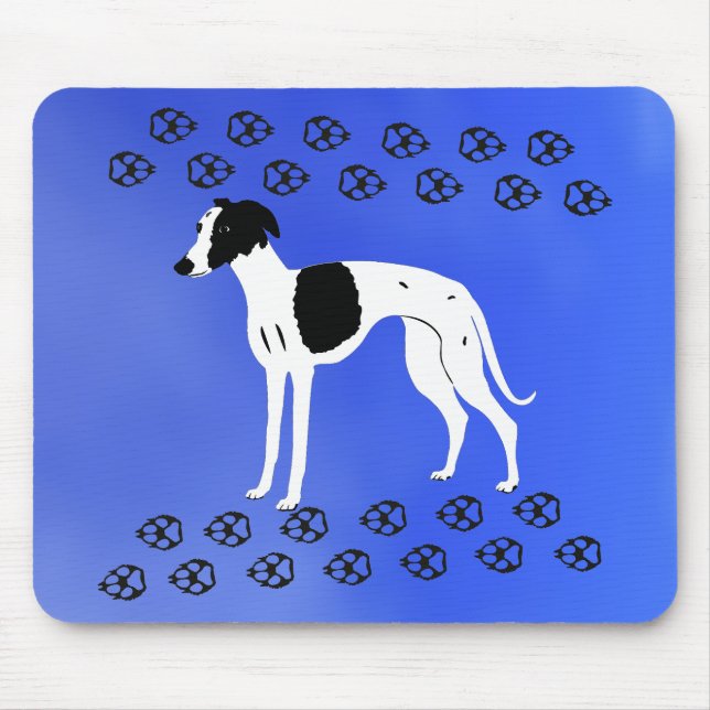Black and White Whippet Dog Mouse Pad (Front)