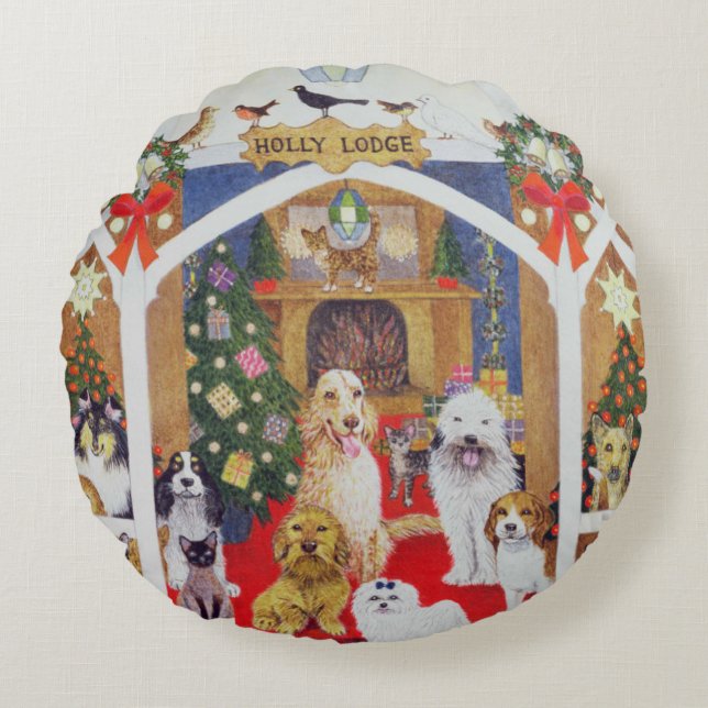 Black and white whiskers round cushion (Front)