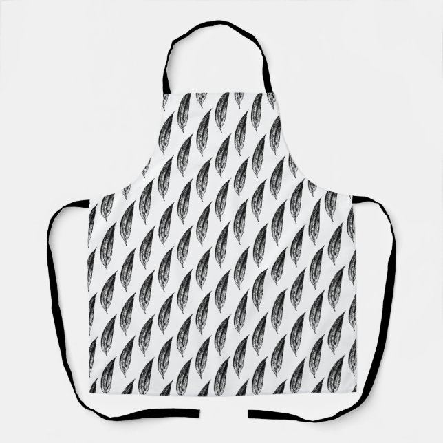 Black and White White Lily Leaf Print Apron (Front)