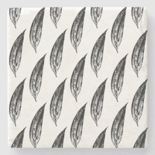 Black and White White Lily Leaf Print Stone Coaster