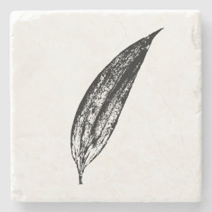 Black and White White Lily Leaf Print Stone Coaster