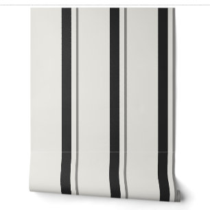 Black and White Wide French Ticking Stripe Wallpaper