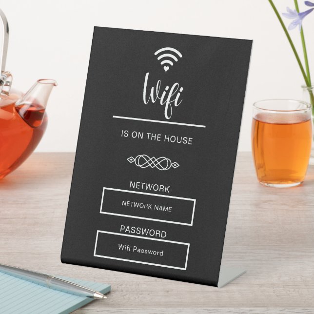 Black and White Wifi Password for Home Pedestal Sign (In SItu)