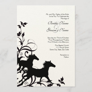 Black and White Wild Horses Wedding Invitation