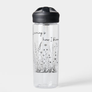 Black and White Wildflower Learning Water Bottle