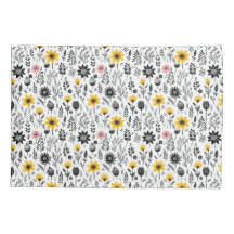 Black and White Wildflower Pattern Pillowcase