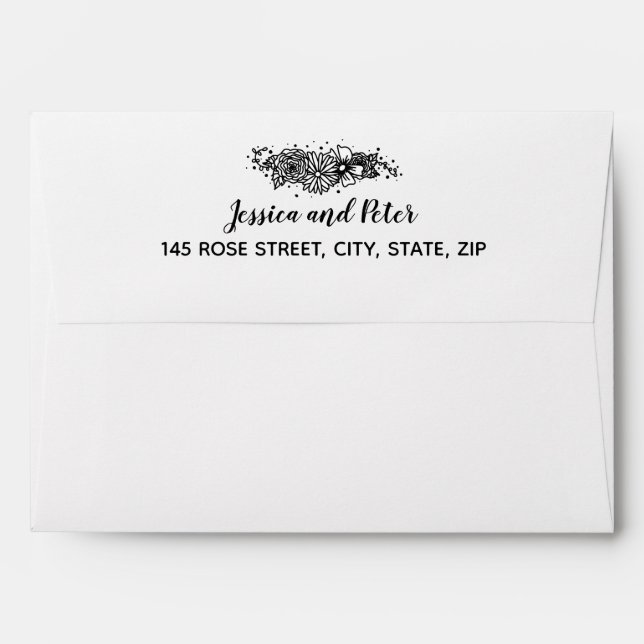 Black and White Wildflower Return Address Envelope (Back (Top Flap))