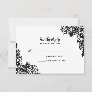 Black and White Wildflowers Wedding RSVP Card