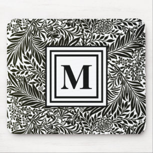 Black and White William Morris Monogram Initial Mouse Pad