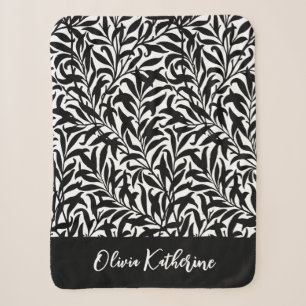 Black and White Willow Bough Monogrammed Sherpa Blanket