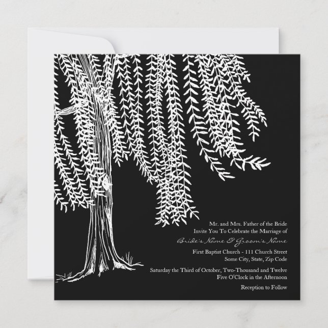 Black and White Willow Tree Wedding Invitation (Front)