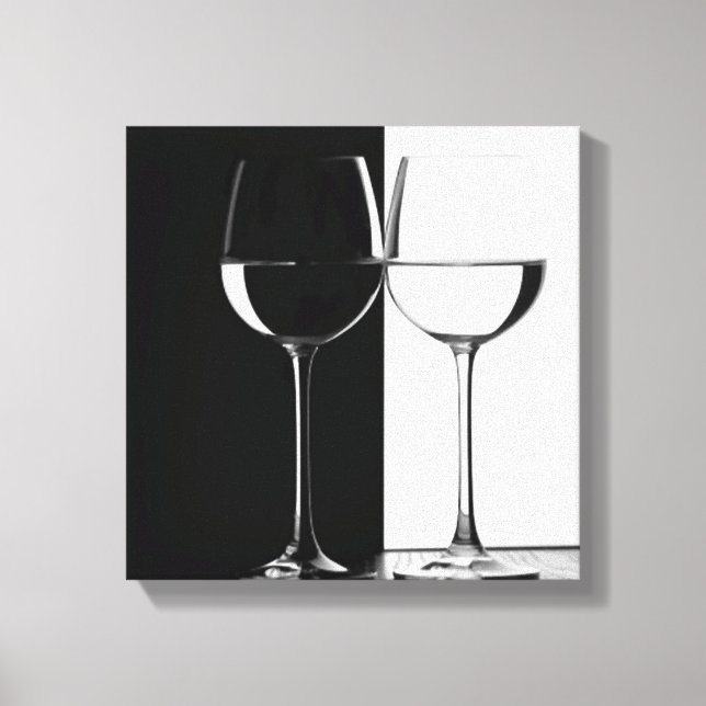 black and white wine glasses canvas wall print (Front)