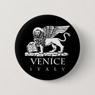 Black and White Winged Lion of Saint Mark 6 Cm Round Badge