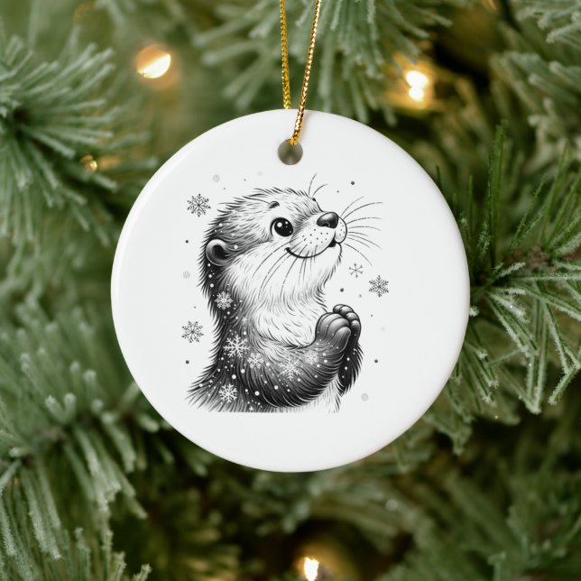 Black and White Winter Otter Ceramic Tree Decoration (Tree)