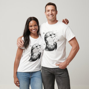 Black and White Winter Otter T-Shirt