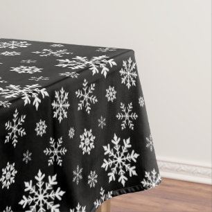 Black And White Winter Snowflake Pattern Modern Tablecloth