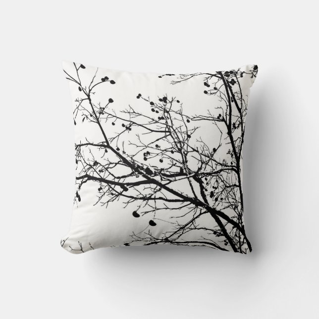 Black and White Winter Tree Cushion (Front)