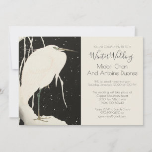 Black And White Winter Wedding   White Heron Invitation