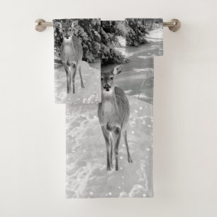 Black and White Winter Wonderland with Deer Bath Towel Set