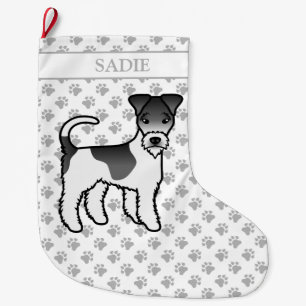 Black And White Wire Fox Terrier Cute Dog & Name Large Christmas Stocking