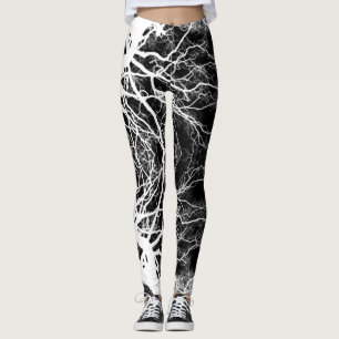 Black and White Witchy Gothic Tree Silhouette Leggings