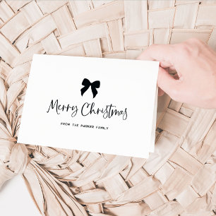 Black and White with Bow   Merry Christmas Holiday Card