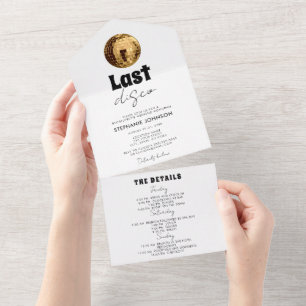 Black and White with Gold Last Disco Bachelorette  All In One Invitation