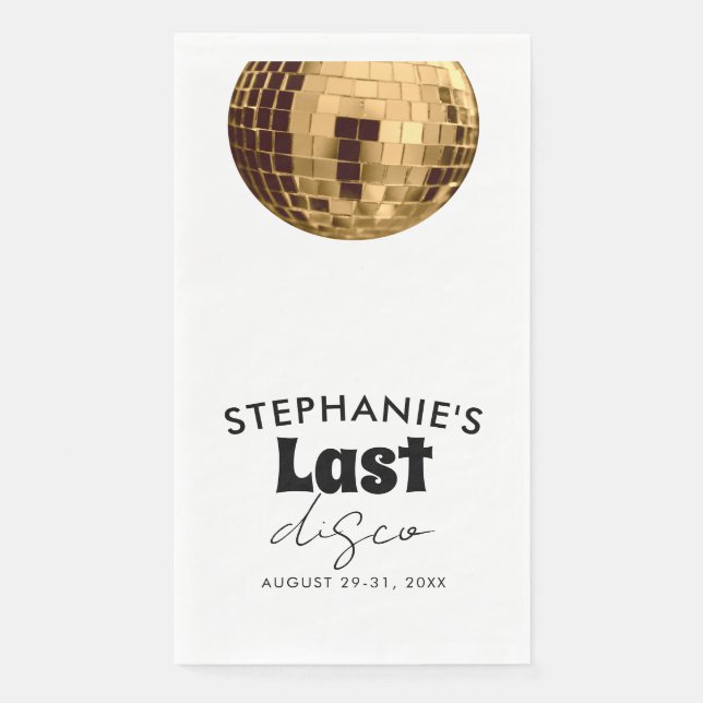 Black and White with Gold Last Disco Bachelorette  Napkin (Front)