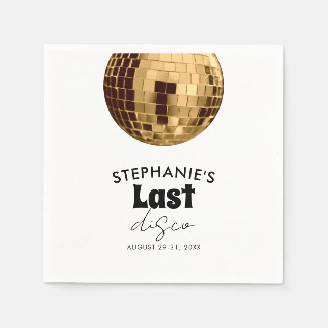 Black and White with Gold Last Disco Bachelorette  Napkin (Front)