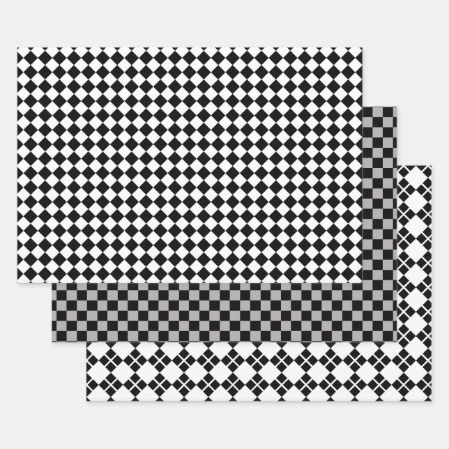 Black and White With Grey Wrapping Paper Sheet (Set)