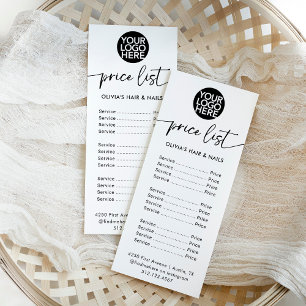 Black and White with Logo Price List Services Rack Card