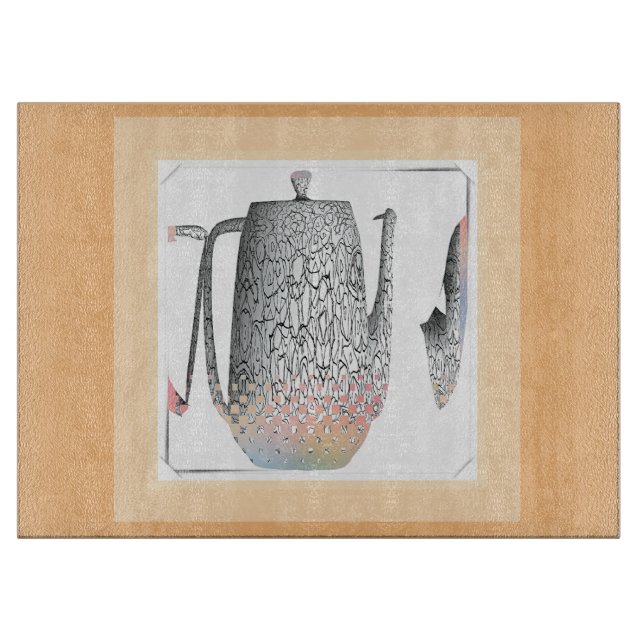 Black And White With Pastel Coffee Pot Glass   Cutting Board (Front)