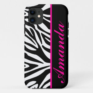 Black and White with Pink Zebra Custom Name Case-Mate iPhone Case