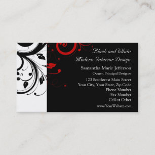 Black and White with Red Reverse Swirl Business Card