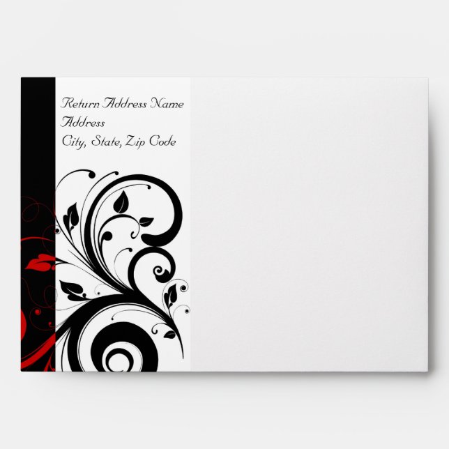 Black and White with Red Reverse Swirl Envelope (Front)