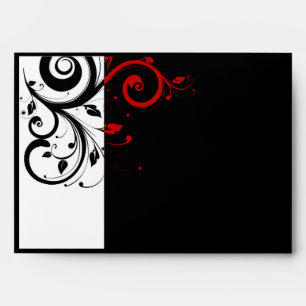Black and White with Red Reverse Swirl Envelopes