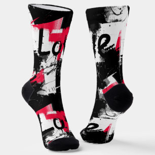 Black and white with red spots love pattern socks