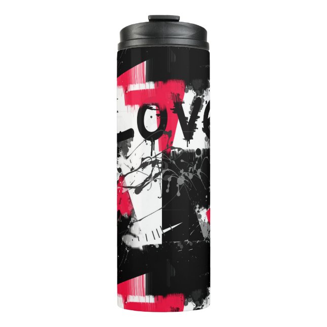 Black and white with red spots love pattern thermal tumbler (Front)