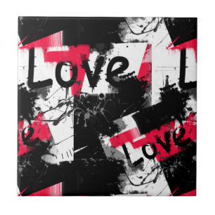 Black and white with red spots love pattern tile