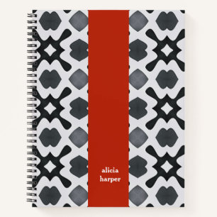 Black and White with Red Stripe Spiral Notebook