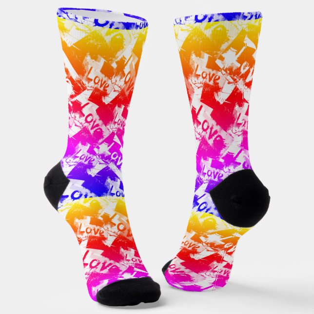 Black and white with spots pattern of love socks (Angled)