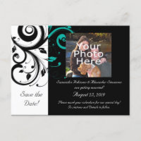 Black and White with Teal Reverse Swirl