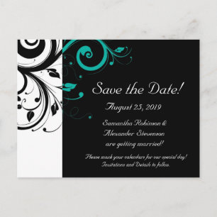 Black and White with Teal Reverse Swirl Announcement Postcard