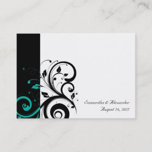 Black and White with Teal Reverse Swirl Business Card