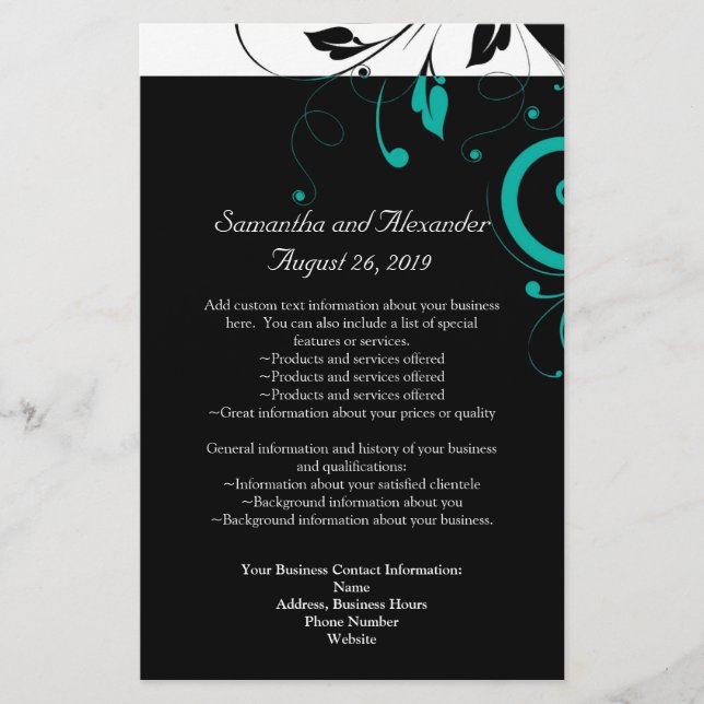 Black and White with Teal Reverse Swirl Flyer (Front)