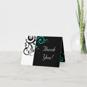 Black and White with Teal Reverse Swirl Thank You Card