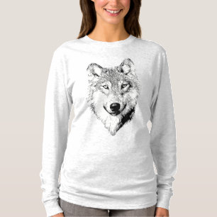 Black and White Wolf Drawing T-Shirt